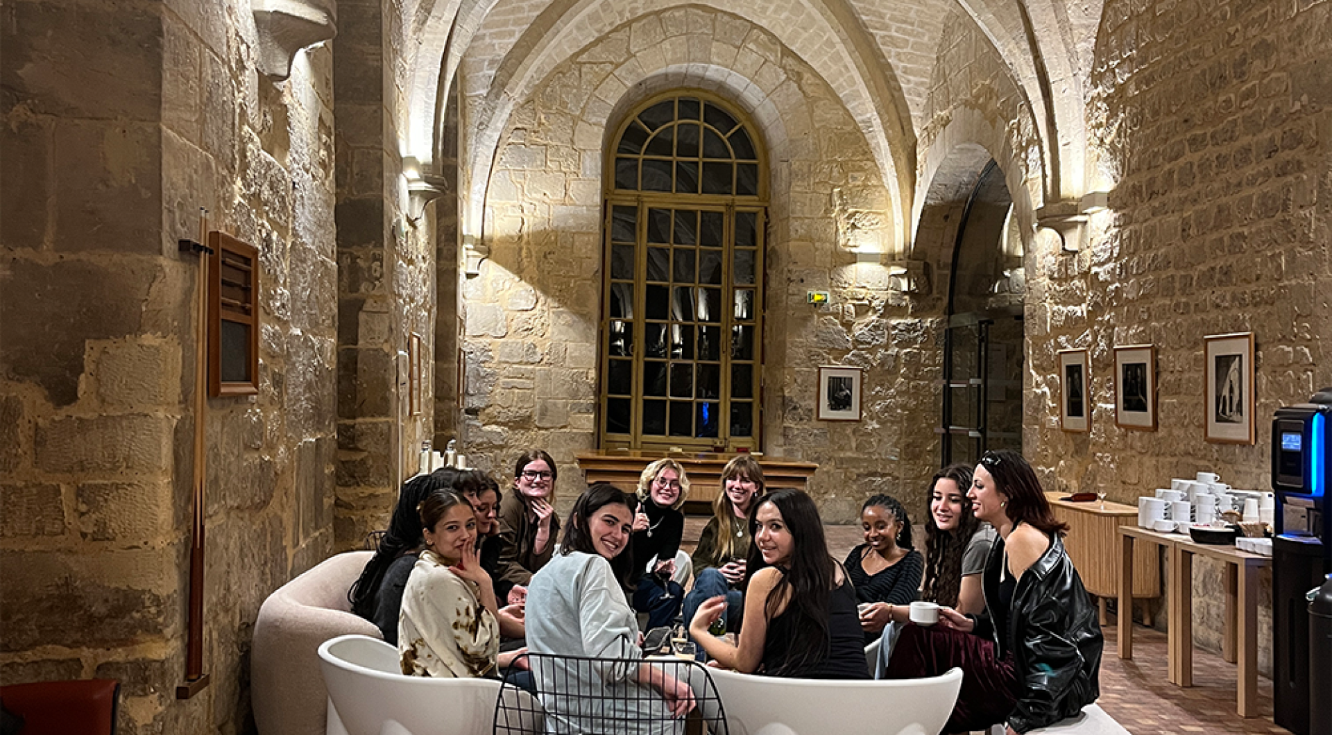 Students gather in the hall of Royaumont