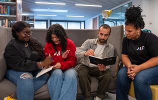 Students in the library on campus
