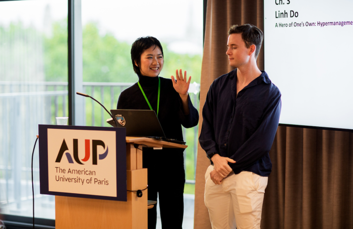 Students giving a presentation on campus